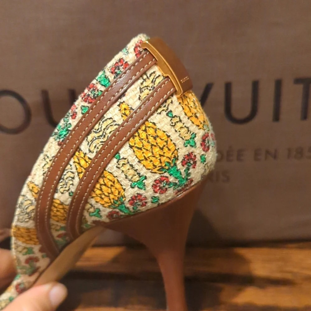 Gucci horsebit pineapple print brown leather d'Orsay vintage‎ heels size 6.5 - Picture 3 of 9